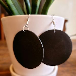 Brand New Retro Minimalist Earthy Black Wooden Disc Earrings 2.25" Diameter